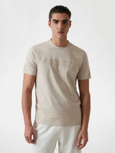 Тениска Guess ALPHY с апликация бежово