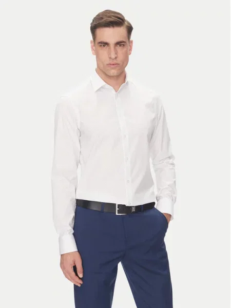 Calvin Klein koszula slim z kołnierzykiem włoskim biały