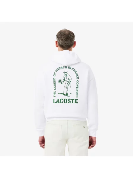 Lacoste Bluza Z Kapturem O Luźnym Kroju Z Nadrukiem biały