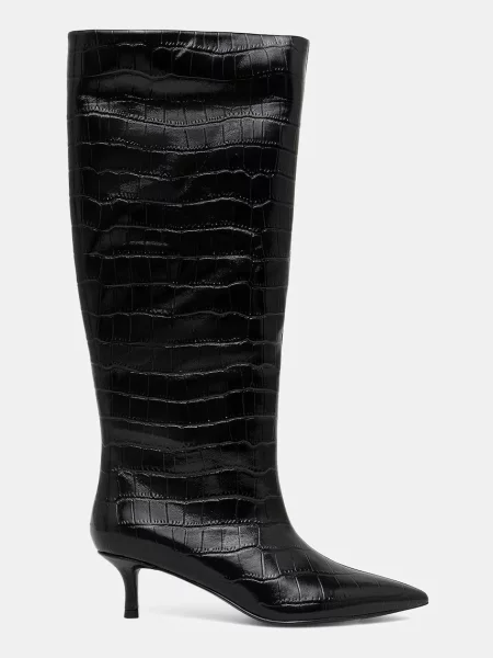 Кожаные сапоги Answear.lab на шпильке черные