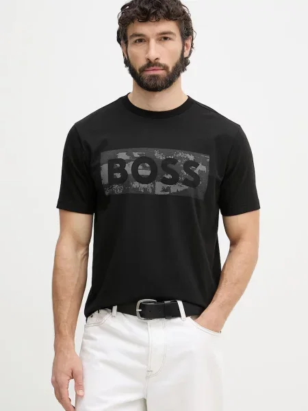 BOSS Tricou Ts Globe Logopattern negru