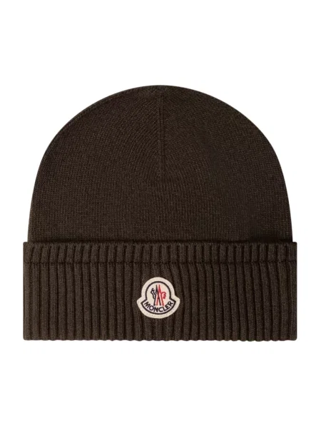 Czapka Moncler wełniana z logo brązowa