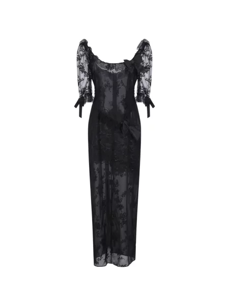 Rochie maxi Alessandra Rich cu funde din dantelă negru