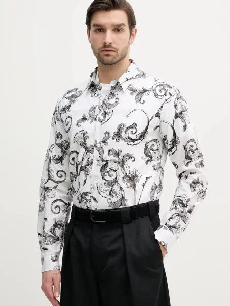 Košulja Versace Jeans Couture za muškarce regular s klasičnim ovratnikom bijela