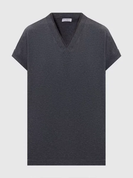 Меланжева футболка з ланцюжком моніль Brunello Cucinelli сіра