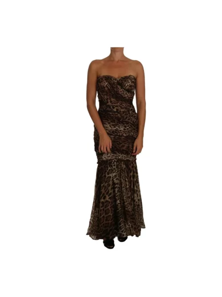 Maksi sukienka maxi Dolce And Gabbana w panterkę brązowa