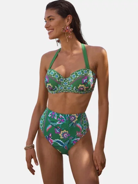 Love & roses Slip costum de baie verde / verde petrol / lila alb