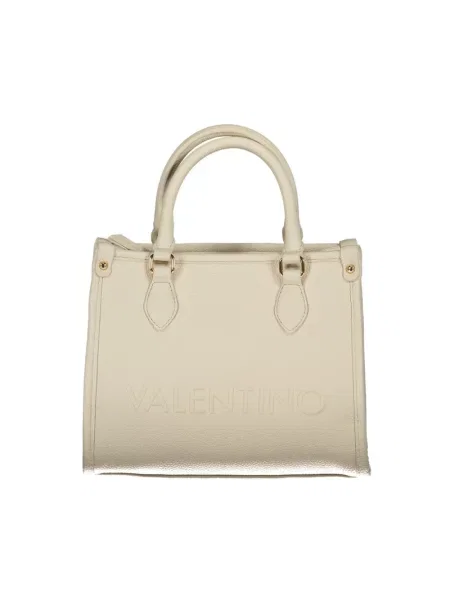 Lniana torebka Valentino Bags z logo beżowa