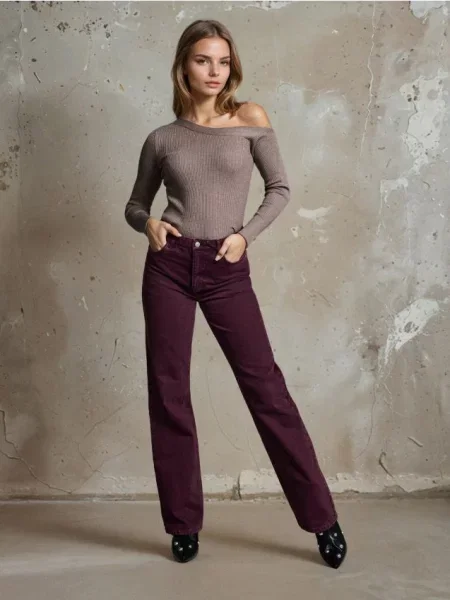 Джинси wide leg бордовий