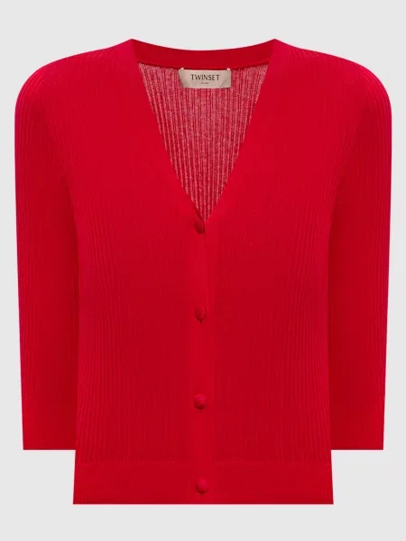 Укорочений кардиган в рубчик з шовком Twinset червоний