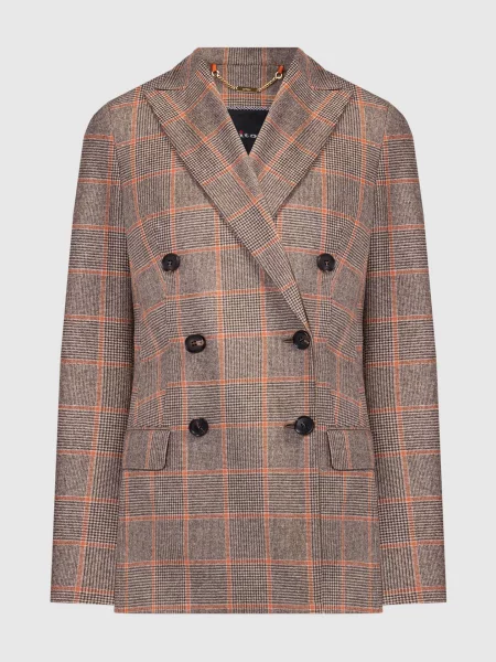 Двобортний жакет з вовни та кашеміру в клітинку Kiton коричневий