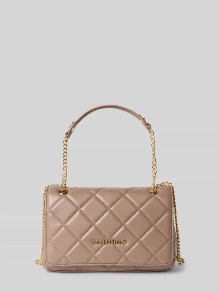 Lniana torebka na łańcuszku Valentino Bags brązowa