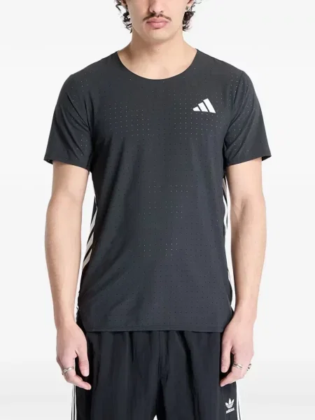 Τρέξιμο fleece μπλούζα Adidas με λαιμόκοψη v μαύρο