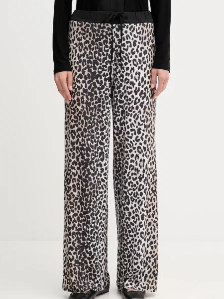 OUI pantaloni negru lat high waist alb