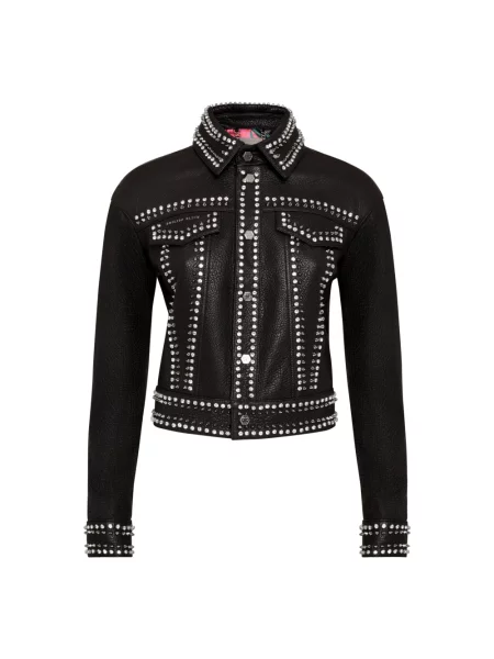 Kurtka skórzana Philipp Plein z ćwiekami czarna
