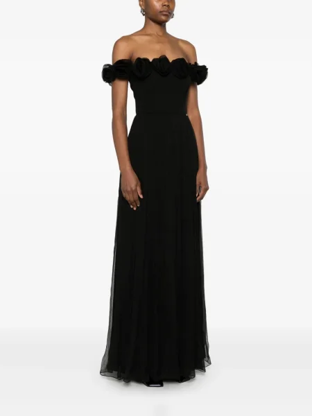 Rochie maxi Nissa de mătase cu model floral de costum negru