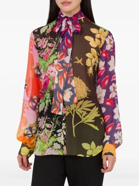 Bluză Moschino de mătase cu model floral cu imagine negru
