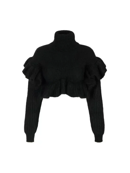 Dzianinowy sweter Elisabetta Franchi z falbankami czarny