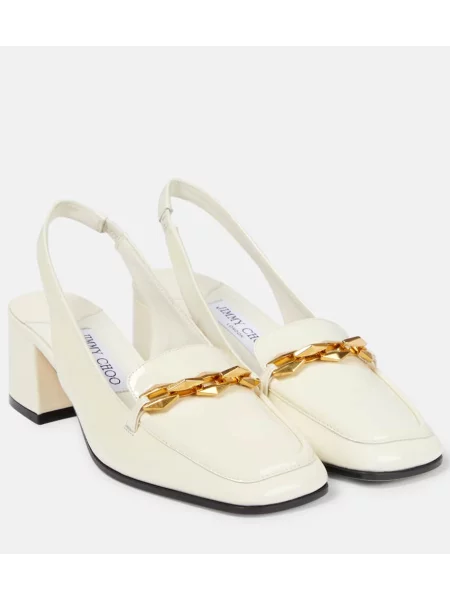 Kožené lakované lodičky Jimmy Choo s otevřenou patou bílé