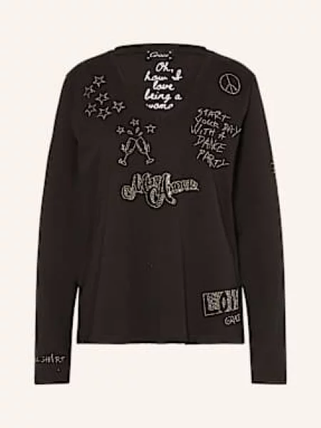 Grace Koszulka Z Długim Rękawem Z Ozdobnymi Kamykami schwarz czarny