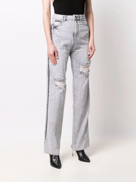 Straight fit džíny Philipp Plein s dírami šedé