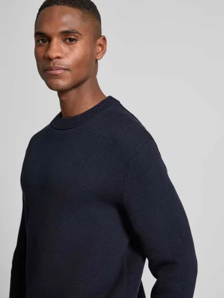 Sweter z dzianiny z prążkowanymi wykończeniami model ‘DANE’ Selected Homme granatowy