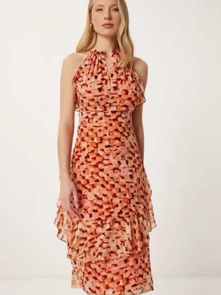 Happiness İstanbul Rochie crem închis portocaliu