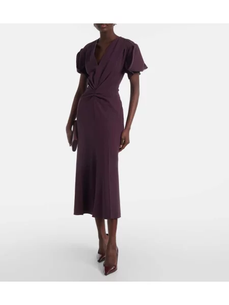 Rochie midi Victoria Beckham de lână până la genunchi de costum violet
