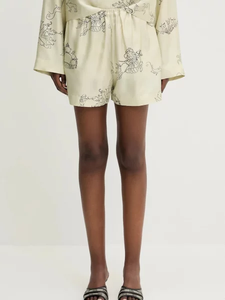 Nanushka pantaloni scurți din mătase DYLLA modelator high waist bej