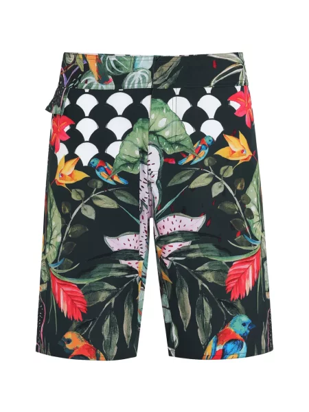 Slip de baie Amir Slama cu imagine cu imprimeu tropical negru