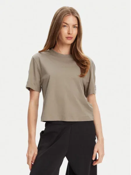 Guess T-shirt Zelena Regular Fit smeđa