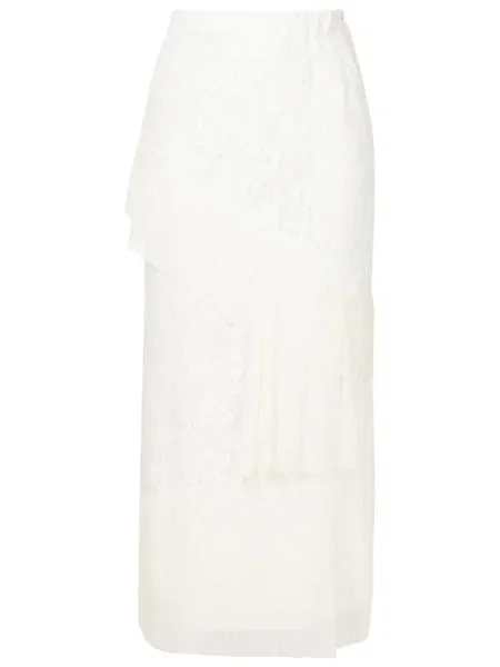 Fustă midi Lethicia Bronstein din dantelă până la genunchi alb