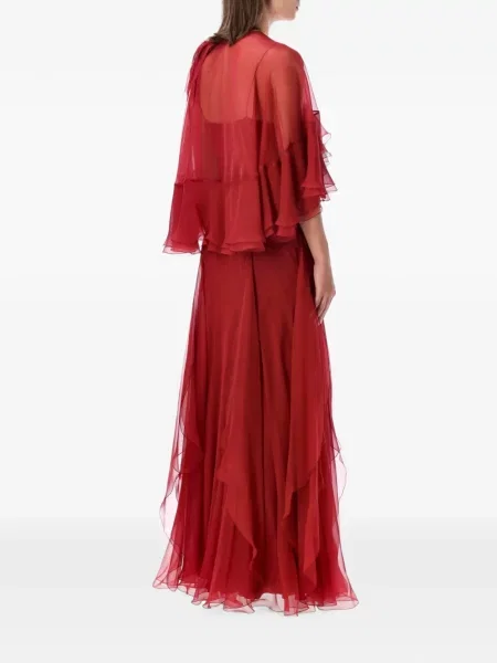 Rochie maxi Alberta Ferretti cu volane roșu