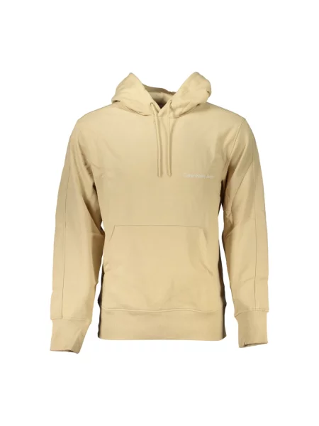 Bluza z kapturem Calvin Klein z kapturem z nadrukiem beżowa