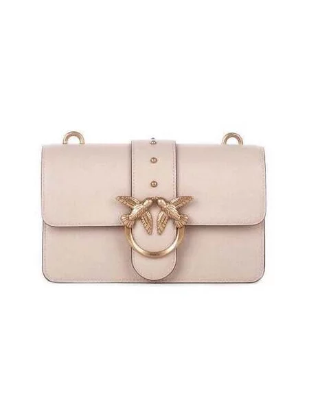 Kožená crossbody kabelka Pinko béžová