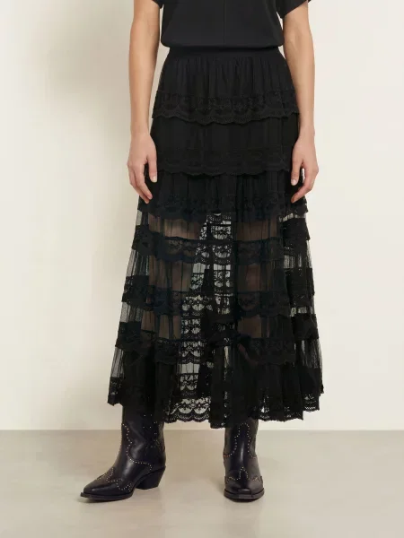 Allsaints Síťovaná Sukně Maggie S Krajkou černá