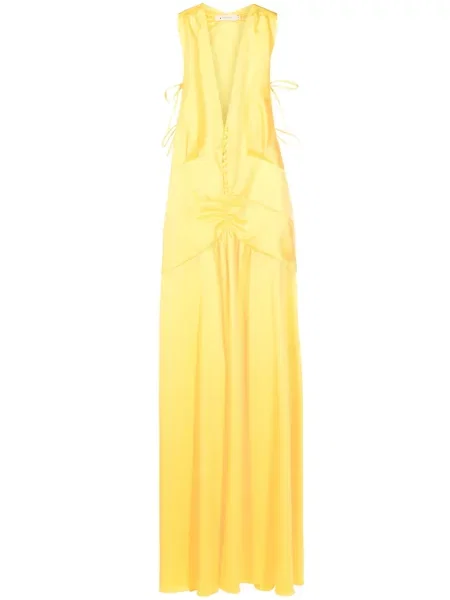 Maksi sukienka maxi Lethicia Bronstein z dekoltem w serek garniturowa żółta