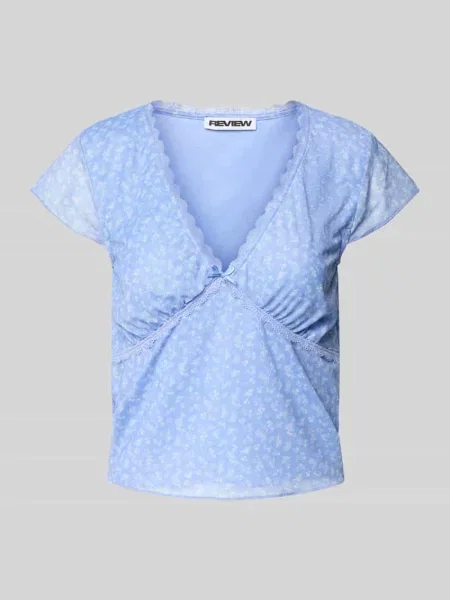 T-shirt z obszyciem koronką Review błękitna
