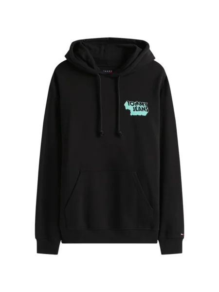 Tommy Jeans melegítőfelső nyomott mintás kapucnis fekete