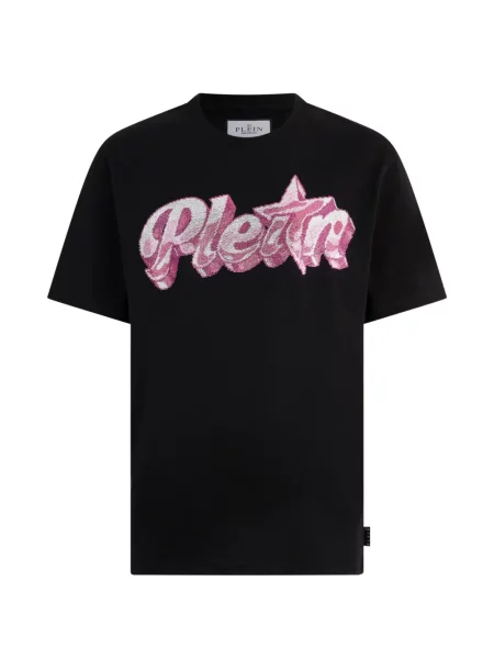 Tricou Philipp Plein cu decolteu rotund cu strasuri negru