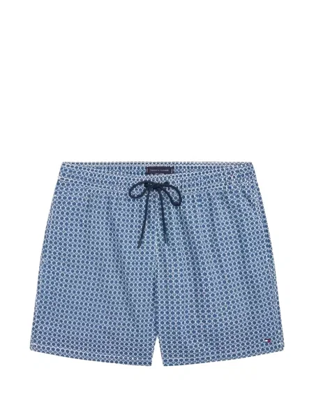 Slip de baie Tommy Hilfiger cu imagine cu imprimeu geometric cu cordon albastru