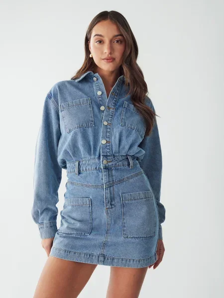 BWLDR Rochie tip bluză CANNES denim albastru