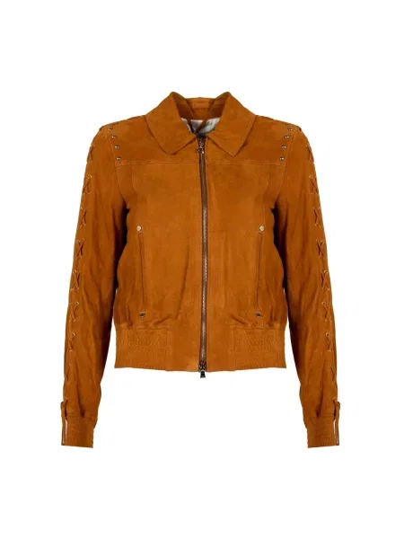 Kurtka skórzana Patrizia Pepe brązowa