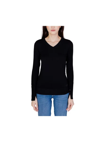 Haftowany sweter z dekoltem w serek Guess z dekoltem w serek czarny