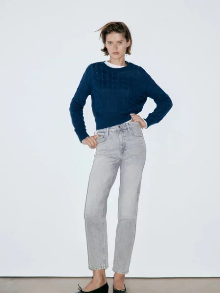 Dżinsy Newmom comfort z wysokim stanem denim Kobieta 38 MANGO szary