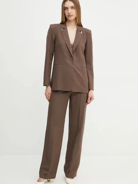 Піджак з домішкою льону Patrizia Pepe однобортний однотонний коричневий