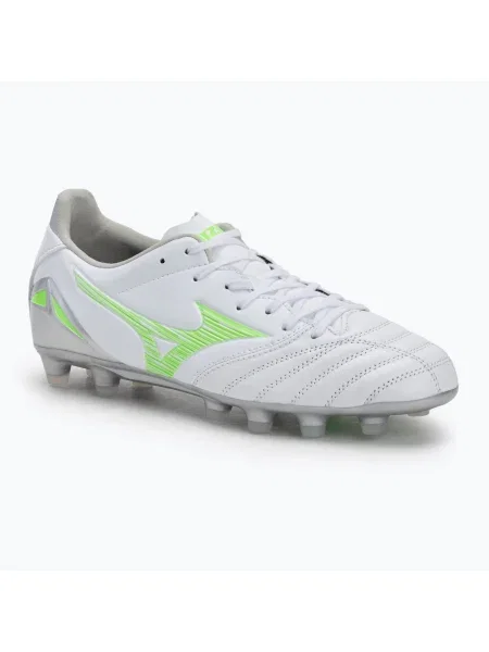 Încălțăminte de fotbal pentru bărbați Mizuno Morelia Neo IV Pro Md white/neon green/cool gray 3c alb