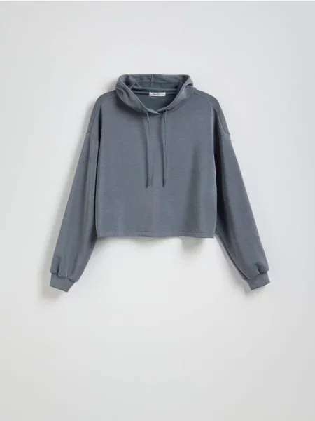 Reserved Bluză scurtă cu glugă gri-închis gri