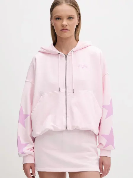 Guess Jeans bluza rozpinana z kapturem różowa