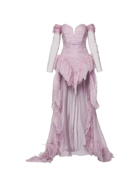 Rochie maxi Norina St cu pene violet